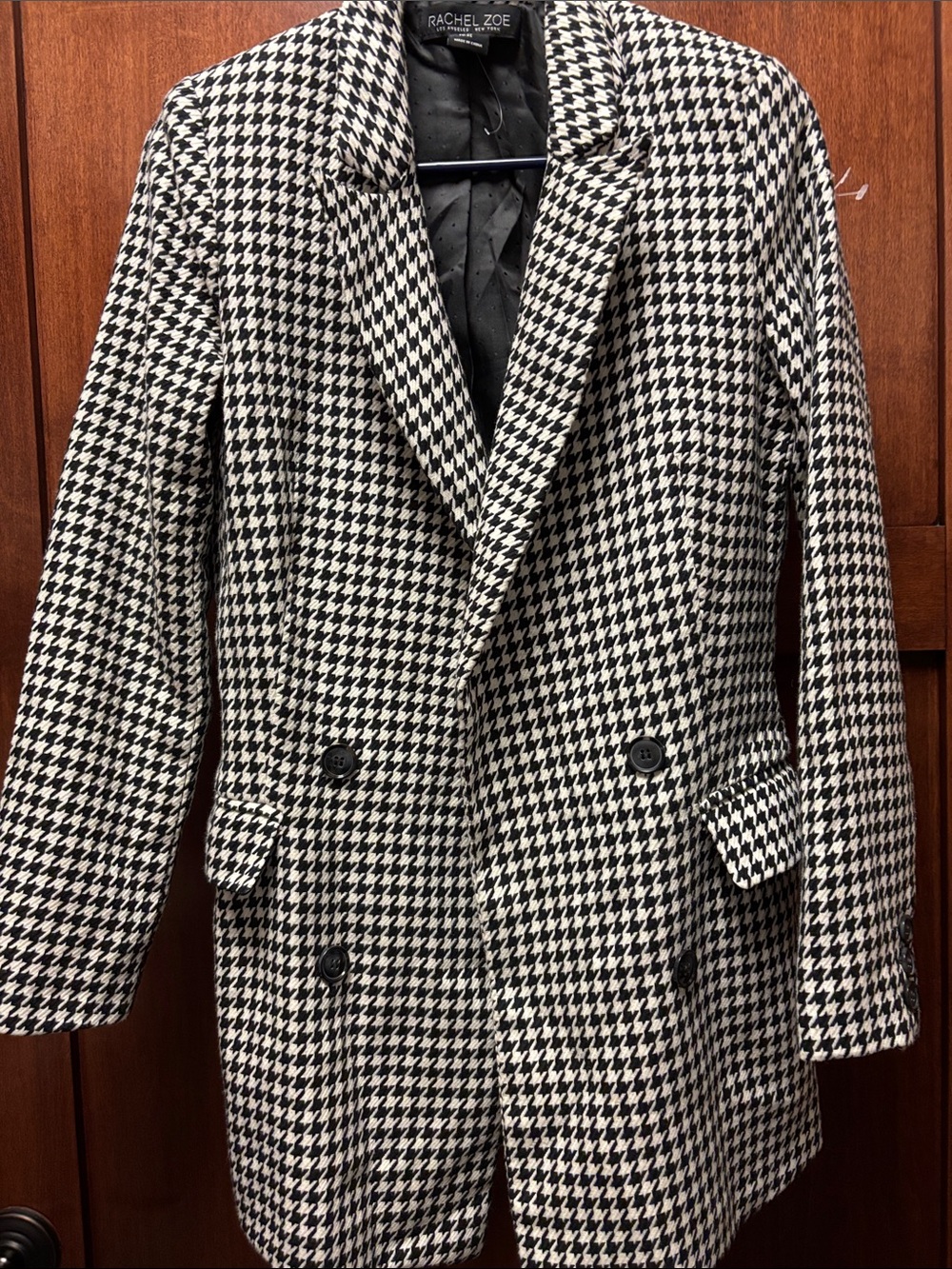 Rachel Zoe Black and White Houndstooth Double-Breasted Blazer